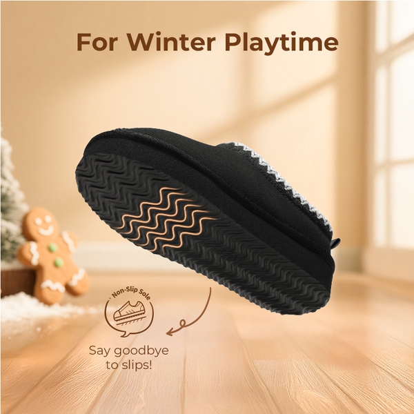 Kids’ Cozy Wide Toe Winter Slippers - BLACK - 2