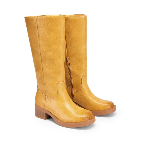 Women’s Square Toe Knee-High Boots - YELLOW - 2