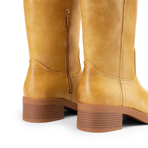 Women’s Square Toe Knee-High Boots - YELLOW - 4