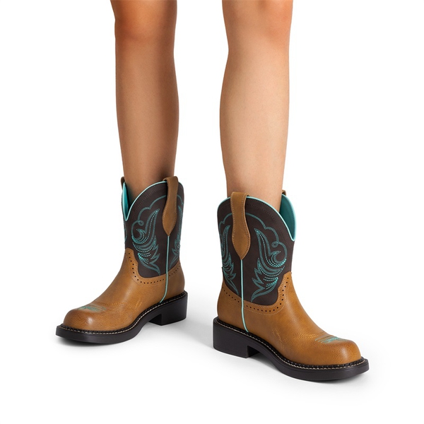 Women’s Slip-On Vintage Western Boots - TAN/BROWN - 5