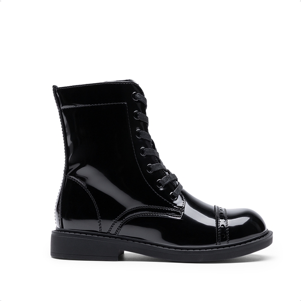 Girls’ Cushioned Side Zipper Perforated Ankle Boots - ALL BLACK - 5