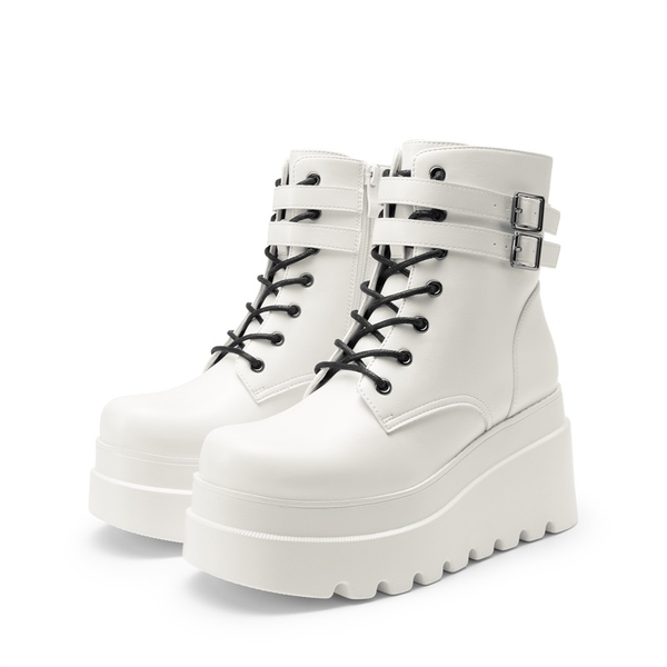 Women’s Chunky Platform Ankle Boots - WHITE - 2
