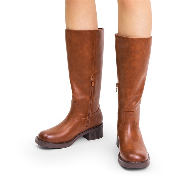 Women’s Square Toe Knee-High Boots - LIGHT BROWN - 8