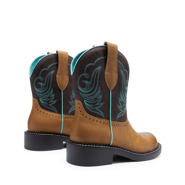 Women’s Slip-On Vintage Western Boots - TAN/BROWN - 2