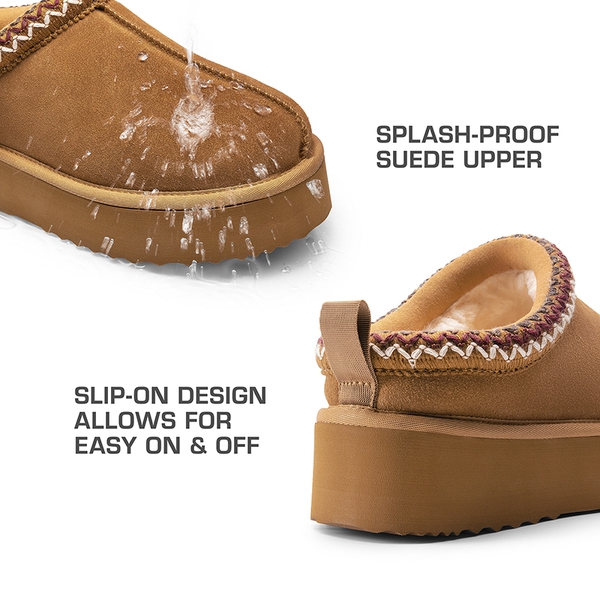 Women’s Suede Wide Toe Platform Slip-On Slippers - CHESTNUT - 3