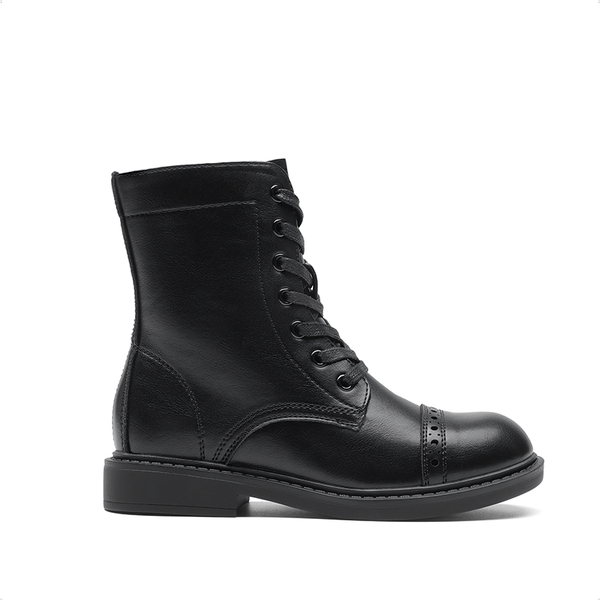 Girls’ Cushioned Side Zipper Perforated Ankle Boots - BLACK - 5