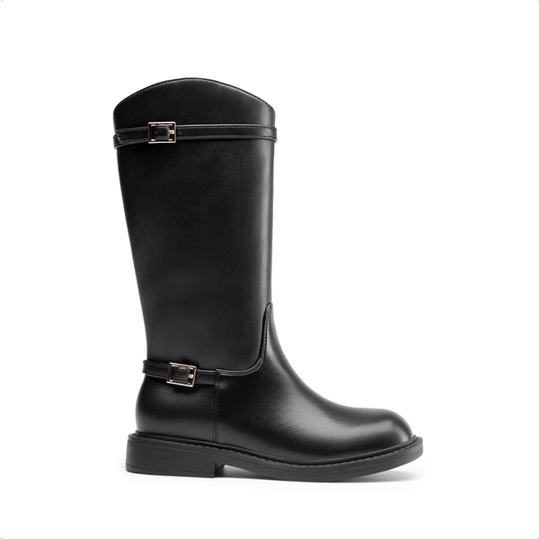 Girls’ Classic Buckle Knee-High Boots - BLACK - 1