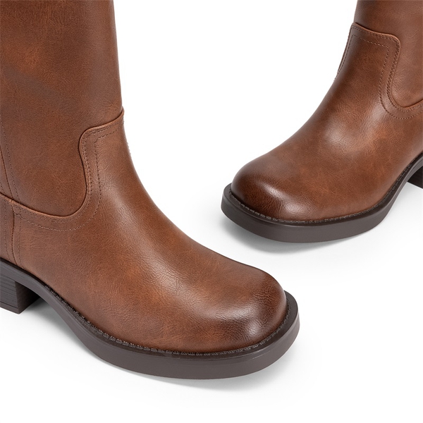 Women’s Square Toe Knee-High Boots - LIGHT BROWN - 6