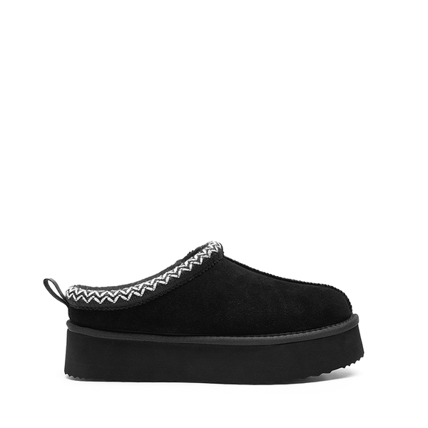 Women’s Suede Wide Toe Platform Slip-On Slippers - BLACK - 1