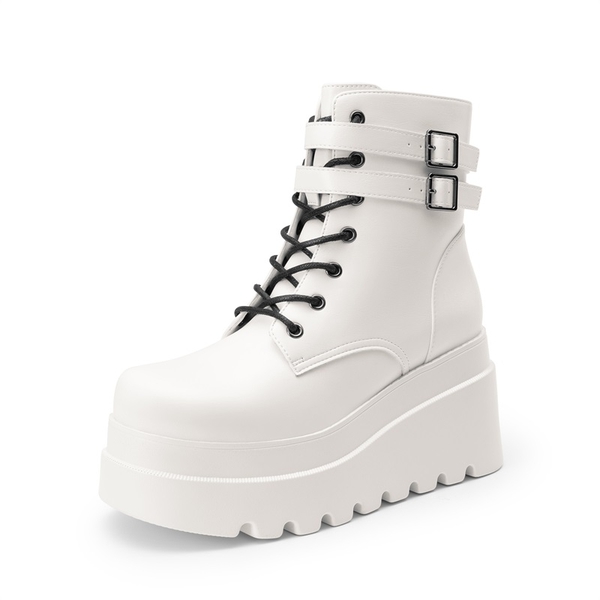 Women’s Chunky Platform Ankle Boots - WHITE -  0