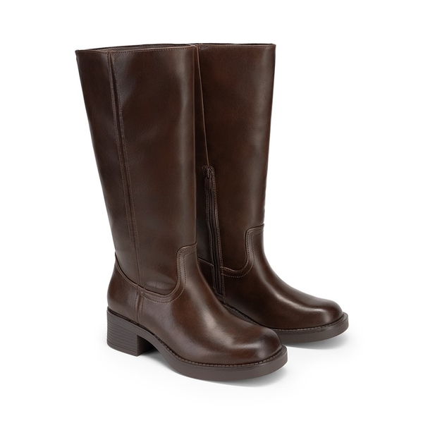 Women’s Square Toe Knee-High Boots - DARK BROWN - 2