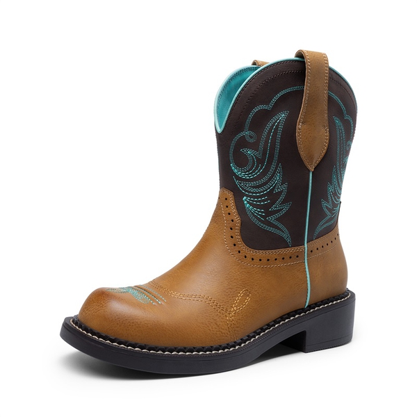 Women’s Slip-On Vintage Western Boots - TAN/BROWN -  0