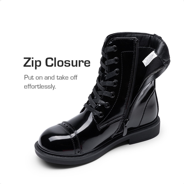 Girls’ Cushioned Side Zipper Perforated Ankle Boots - ALL BLACK - 3