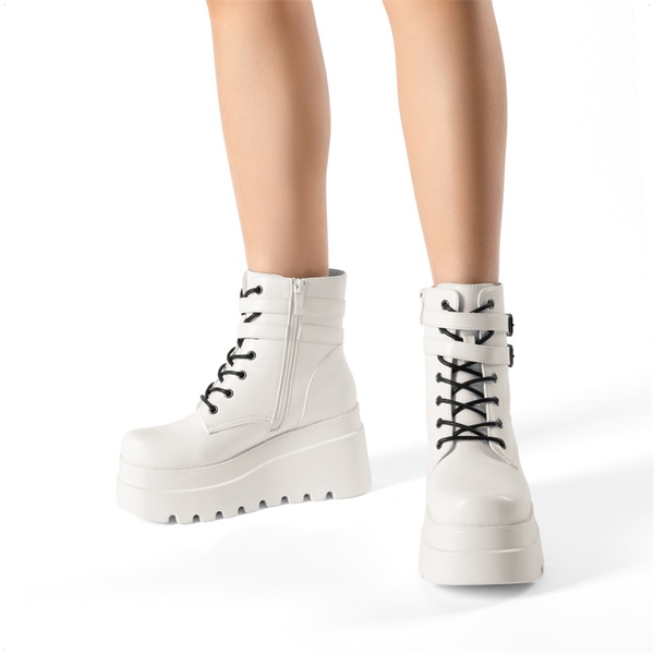 Women’s Chunky Platform Ankle Boots - WHITE - 5