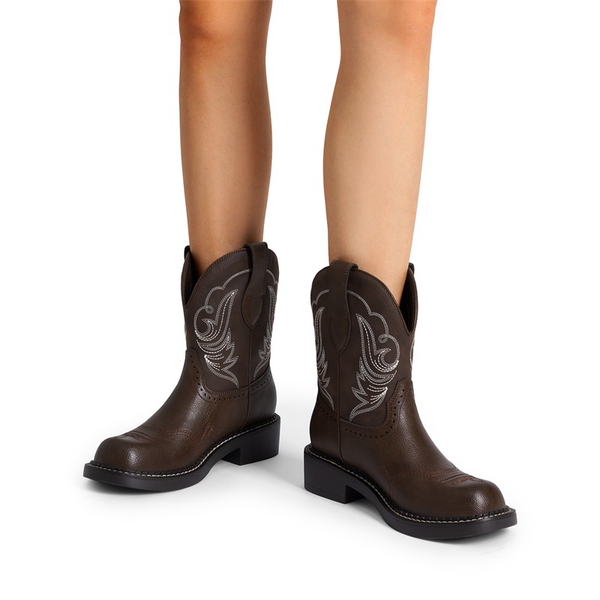 Women’s Slip-On Vintage Western Boots - ALL BROWN - 5