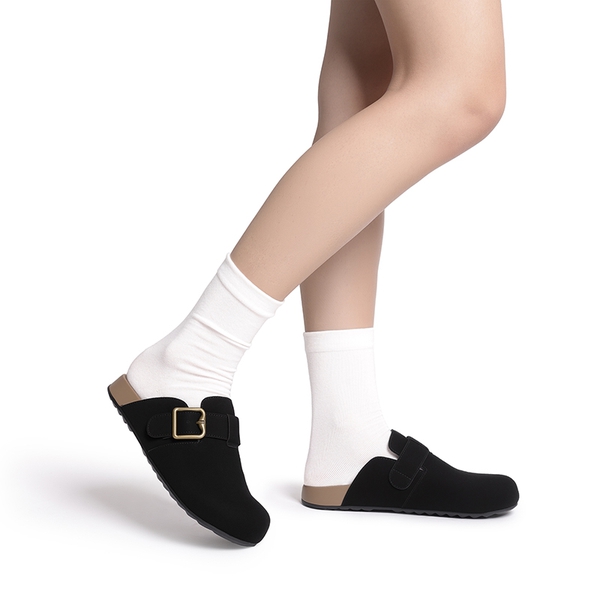 Women’s Adjustable Faux Suede Clogs - BLACK - 5