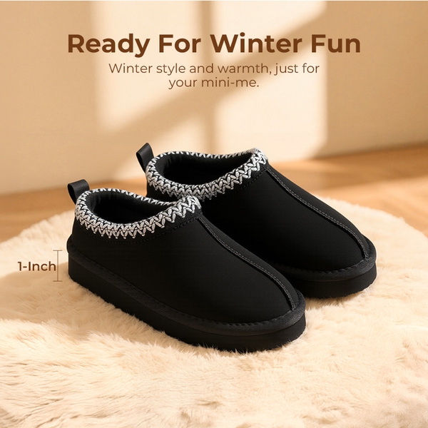 Kids’ Cozy Wide Toe Winter Slippers - BLACK - 3