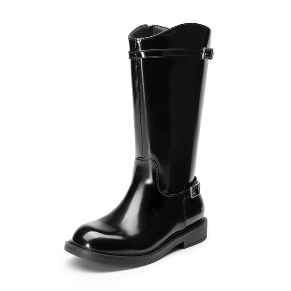 Girls’ Classic Buckle Knee-High Boots - ALL BLACK -  0