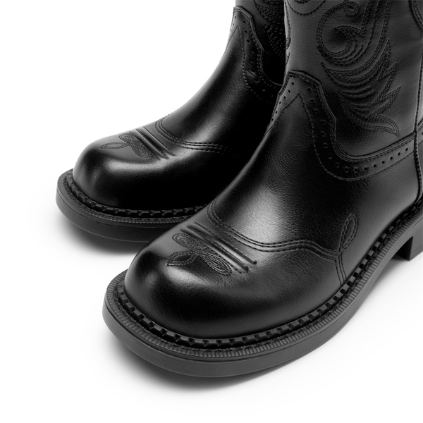 Women’s Slip-On Vintage Western Boots - BLACK - 3
