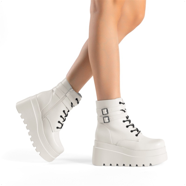 Women’s Chunky Platform Ankle Boots - WHITE - 6