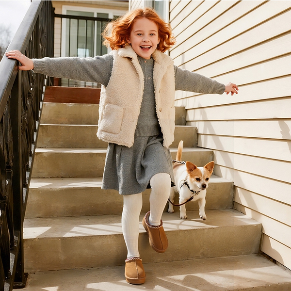 Kids’ Cozy Wide Toe Winter Slippers - CAMEL - 5