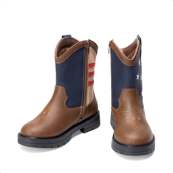 Kids’ American Flag Western Boots - BROWN/NAVY - 1