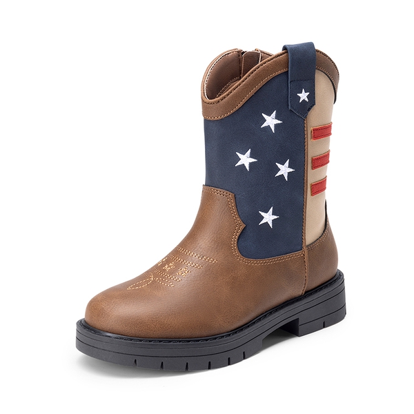 Kids’ American Flag Western Boots - BROWN/NAVY -  0