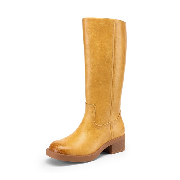 Women’s Square Toe Knee-High Boots - YELLOW -  0