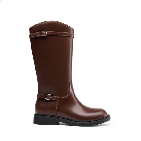 Girls’ Classic Buckle Knee-High Boots - BROWN - 1