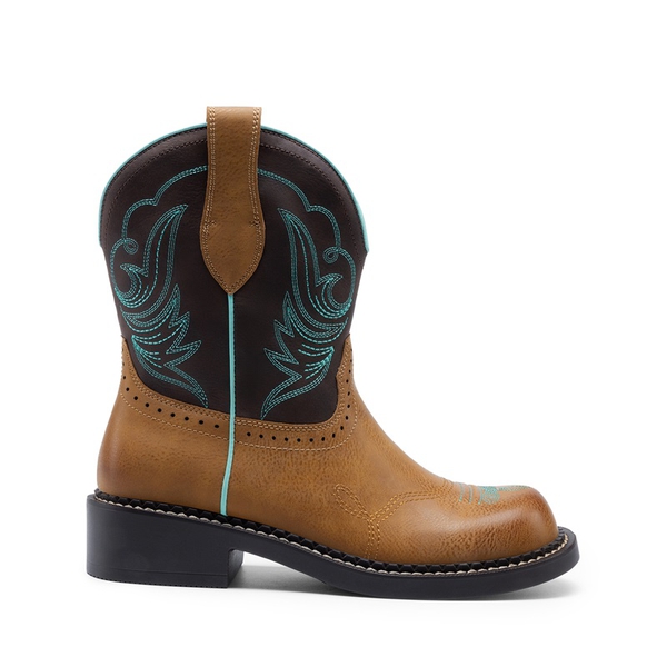 Women’s Slip-On Vintage Western Boots - TAN/BROWN - 1