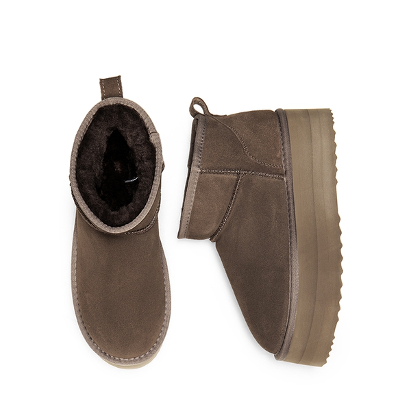 Women’s Wide Toe Platform Mini Snow Boots - TAUPE - 2