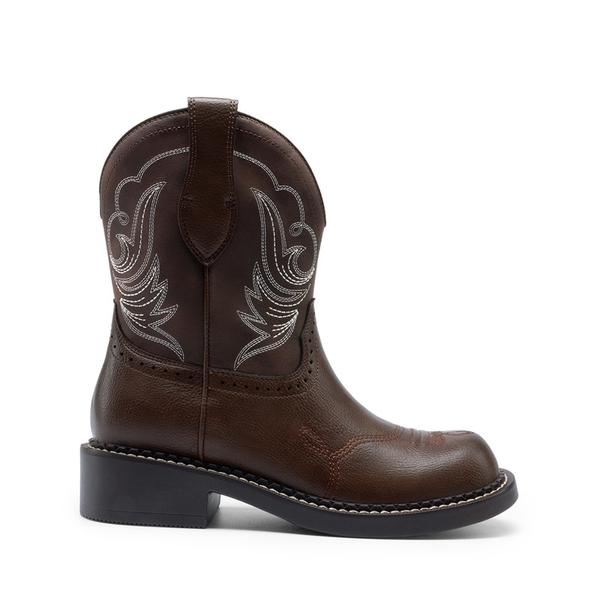Women’s Slip-On Vintage Western Boots - ALL BROWN - 1