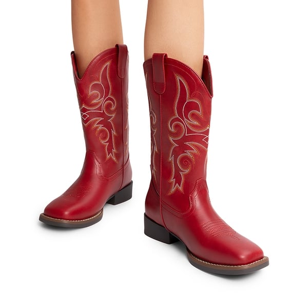 Women’s Mid-Calf Embroidered Cowboy Boots - RED - 7