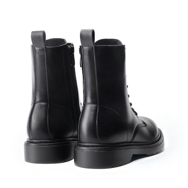 Women’s Modern Lace-Up Combat Ankle Boots - BLACK-PU - 3