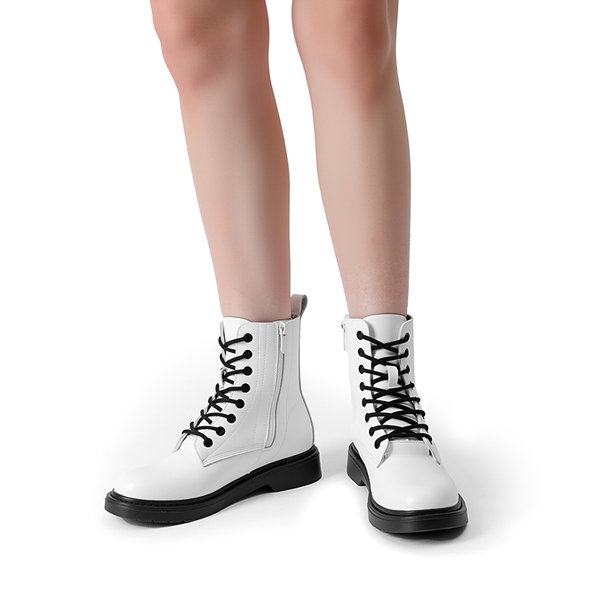 Women’s Modern Lace-Up Combat Ankle Boots - WHITE - 5