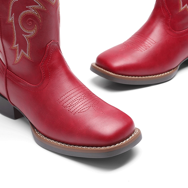 Women’s Mid-Calf Embroidered Cowboy Boots - RED - 4