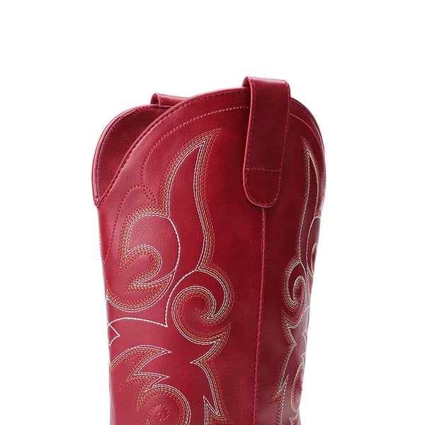 Women’s Mid-Calf Embroidered Cowboy Boots - RED - 2