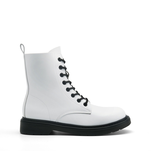 Women’s Modern Lace-Up Combat Ankle Boots - WHITE - 4