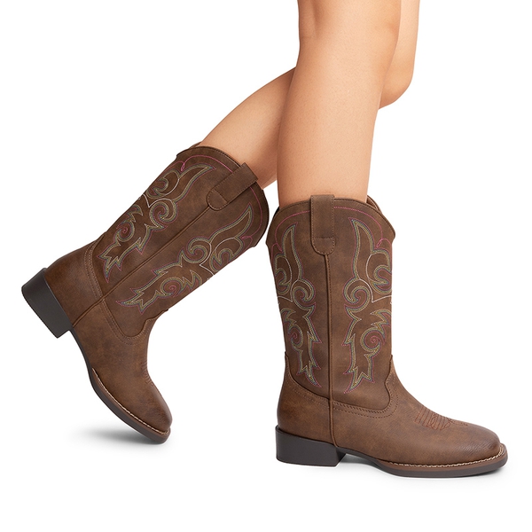 Women’s Mid-Calf Embroidered Cowboy Boots - DARK BROWN - 6