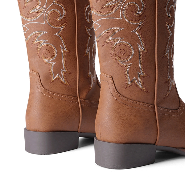 Women’s Mid-Calf Embroidered Cowboy Boots - TAN - 3