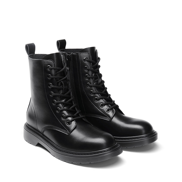 Women’s Modern Lace-Up Combat Ankle Boots - BLACK-PU - 2