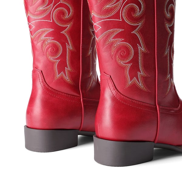 Women’s Mid-Calf Embroidered Cowboy Boots - RED - 3