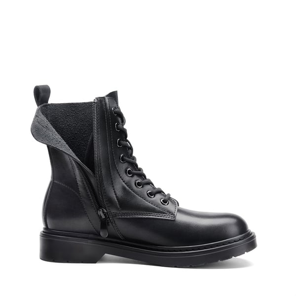 Women’s Modern Lace-Up Combat Ankle Boots - BLACK-PU - 1