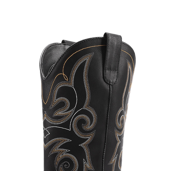 Women’s Mid-Calf Embroidered Cowboy Boots - BLACK - 2
