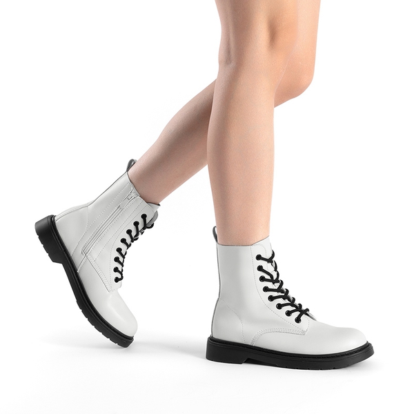 Women’s Modern Lace-Up Combat Ankle Boots - WHITE - 7