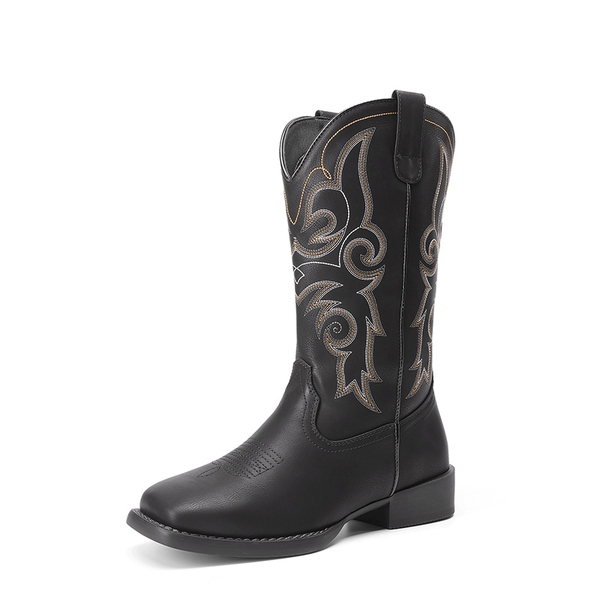 Women’s Mid-Calf Embroidered Cowboy Boots - BLACK -  0