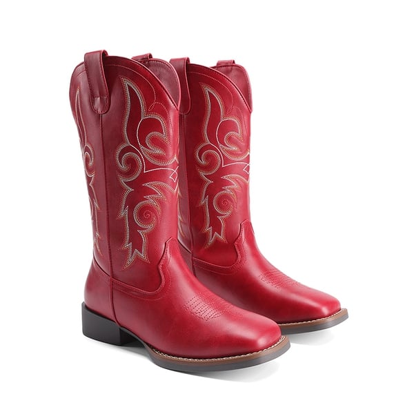 Women’s Mid-Calf Embroidered Cowboy Boots - RED - 5