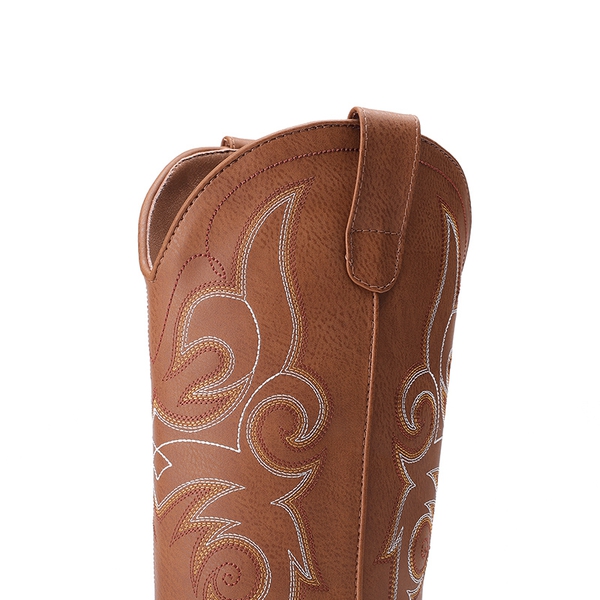 Women’s Mid-Calf Embroidered Cowboy Boots - TAN - 2