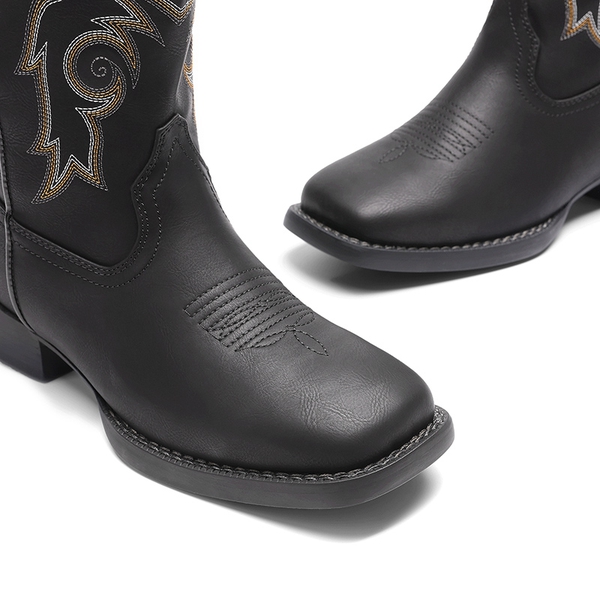 Women’s Mid-Calf Embroidered Cowboy Boots - BLACK - 4