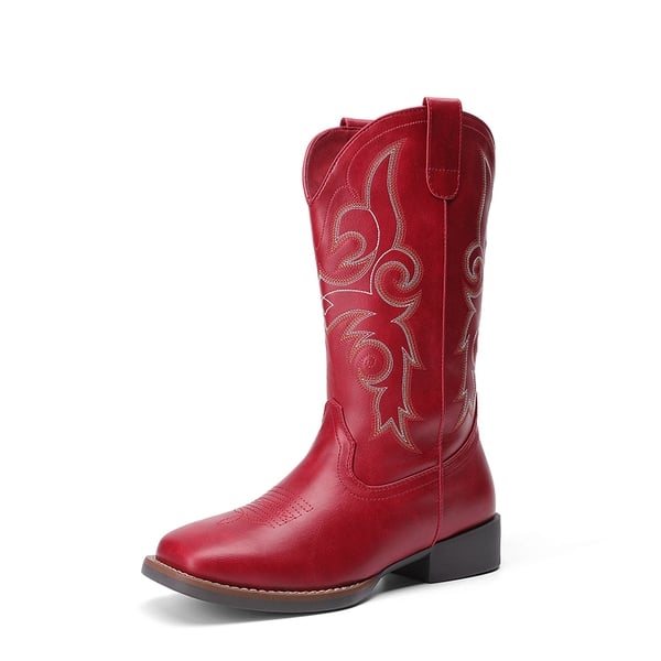 Women’s Mid-Calf Embroidered Cowboy Boots - RED -  0